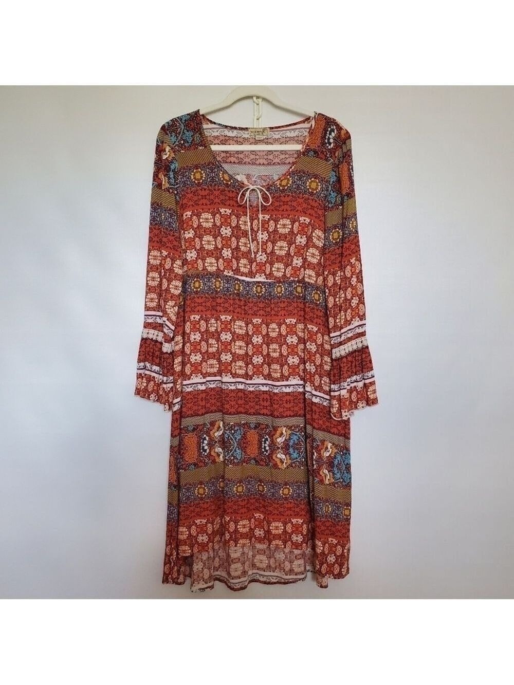 ONE WORLD STARAC DRESS MIDI BOHO HIPPIE PEASANT FESTIVAL LONG SLEEVE WOMEN XL